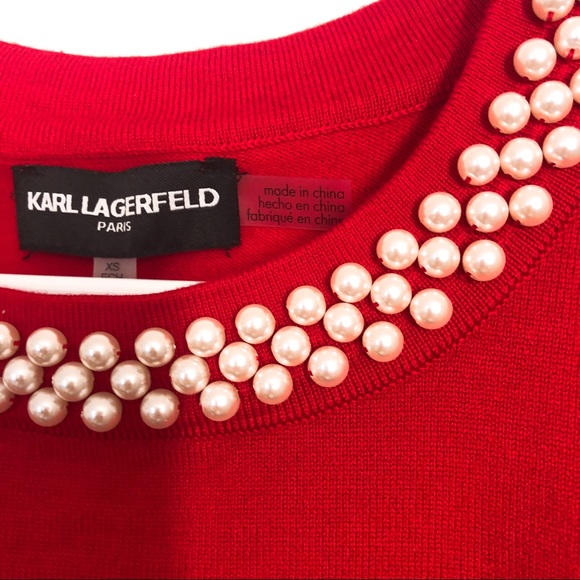 Karl Lagerfeld PEARL NECK COLD SHOULDER TOP - Picture 5 of 6